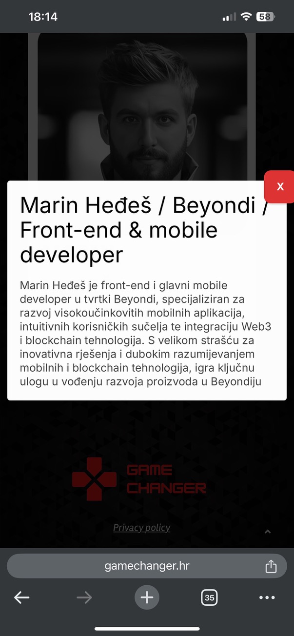 Speaker profile card on the Game Changer website.